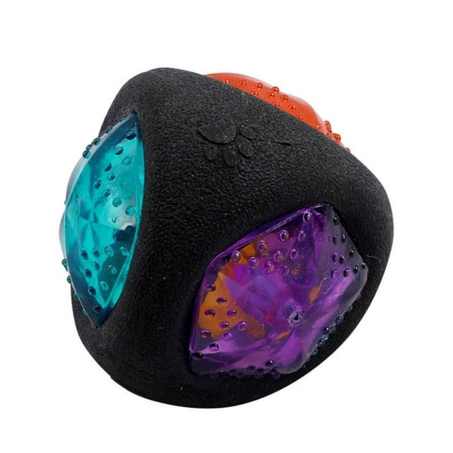 POINTERTECK Jouets d'Entraînement Interactifs de Loisirs Résistants aux Morsures pour Animaux, Balle Lumineuse Sonore avec un Extérieur Noir durable, des surfaces Texturées et des Panneaux Translucides Vibrants en Bleu, Violet et orange. Conçue comme Jouet Lumineux et vocal pour Animaux pour un Entraînement et un Jeu Interactifs.