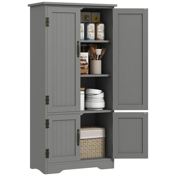 HOMCOM 48" Kitchen Pantry, Kitchen Storage Cabinet with Shelves, Grey