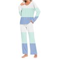 thumbnail image 1 of Yuyuzo Womens Pajama Sets 2 Piece Color Block Long Sleeve Crew Neck Tops Lounge Pants with Pockets, 1 of 6
