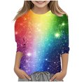 thumbnail image 1 of lcziwo Offres du Jour en Liquidation! Chandails à Manches 3/4 pour Filles 2025 Mode Paillettes Graphique Imprimé Pailleté Hauts de Fête Automne Décontracté Col Rond Chandail Blouse Multicolore, 1 of 6