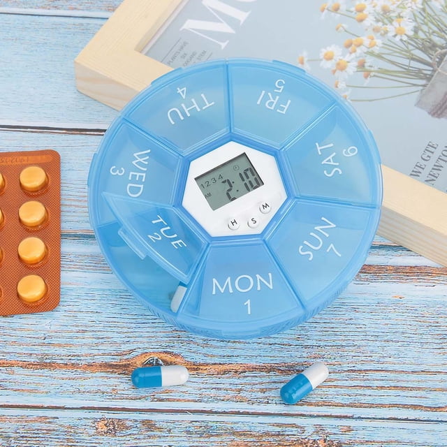 Case 7 Grids Mini Portable Medicine Tablet Pills Candy Storage Box Organizer Case with Remider
