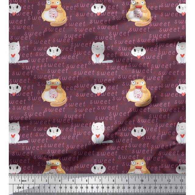 Soimoi Velvet Fabric Sweet Cat Kids Print Sewing Fabric Yard 58 Inch Wide