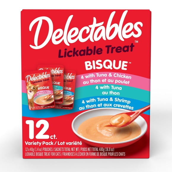 Delectables Lickable Treat Bisque Variety 12 Pack for Cats