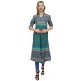 thumbnail image 1 of Bimba Tunique de Créatrice pour Femme Vert Sarcelle Imprimée, Kurti Ligne A, Kurta, Robe-8, 1 of 6