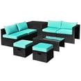 thumbnail image 1 of Patiojoy 8PCS Patio Conversation Set Sectional Sofa Set, All-Weather PE Rattan, Tempered Glass Table & Washable Cushion Covers Turquoise, 1 of 7