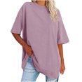 thumbnail image 1 of Plebaso T-Shirts Surdimensionnés pour Femmes 2025 Manches Courtes Hauts Amples Col Rond Décontracté Uni T-Shirts Basiques pour Femmes, 1 of 6