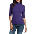 thumbnail image 1 of T-shirt à Col Montant pour Femme 2025 - Manches Mi-Longues Extensible / Haut Ajusté Style Bureau Décontracté, 1 of 9