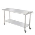 thumbnail image 1 of NSF Stainless Steel Work Table with Wheels - 60x24x35 Inch - Removable Trash Rack, Adjustable Undershelf, Curved Edge, Without Backstop, For Kitchen, Restaurant & Outdoor, 1 of 7