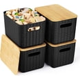 thumbnail image 1 of s Storage Bins with Bamboo Plastic Storage Containers with Stackable Storage Box：Storage Baskets for Organizing Desktop Closet Playroom Classroom Office (), 1 of 7