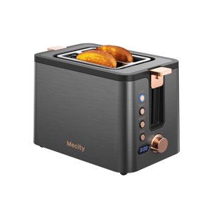 Mecity Toaster 2 Slice Stainless Steel Body Timer, Bagel/Defrost/Reheat/Cancel Functions,Warming Rack, Removable Tray, 6 Browning Settings, Extra Wide Slots, Bread Toast