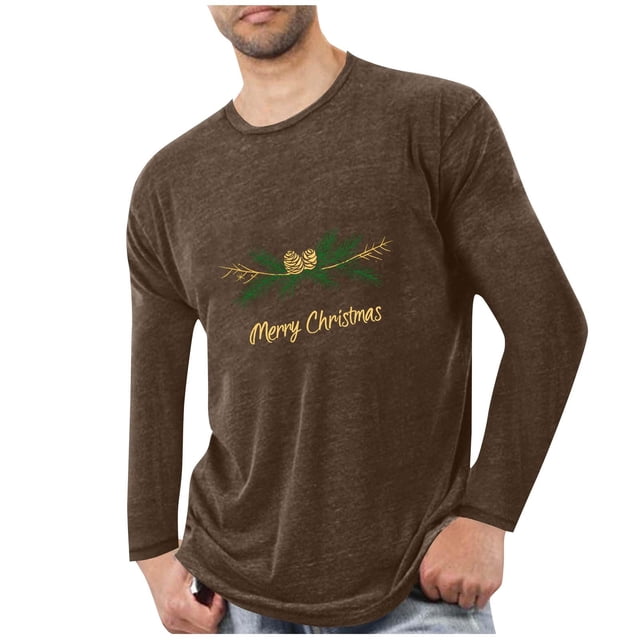 Pyjamas de Noël pour Hommes Pyjamas de Sport et D\'entraînement Physique pour Hommes T-Shirt Imprimé de Noël à Manches Longues et Col Rond pour Hommes