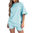 thumbnail image 2 of drppepioner Ensemble de Mode Décontractée d'Été pour Femmes, Haut Imprimé et Short, Bleu Clair, 1, 2 of 6