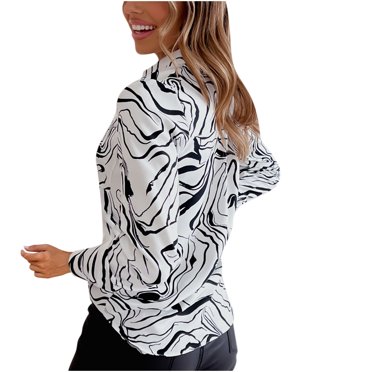 CEHVOM Women's Casual Printed Spring/Summer Long Sleeve Button Shirt Top