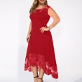 thumbnail image 4 of Robes d'Invitée de Mariage pour Femmes Mode Décontractée Couleur Unie Grande Taille Col Rond Aguichant Dentelle Sans Manches Ample Robe Chandail Tunique Hauts pour Femmes Coupe Ample Chic en Liquidation, 4 of 7