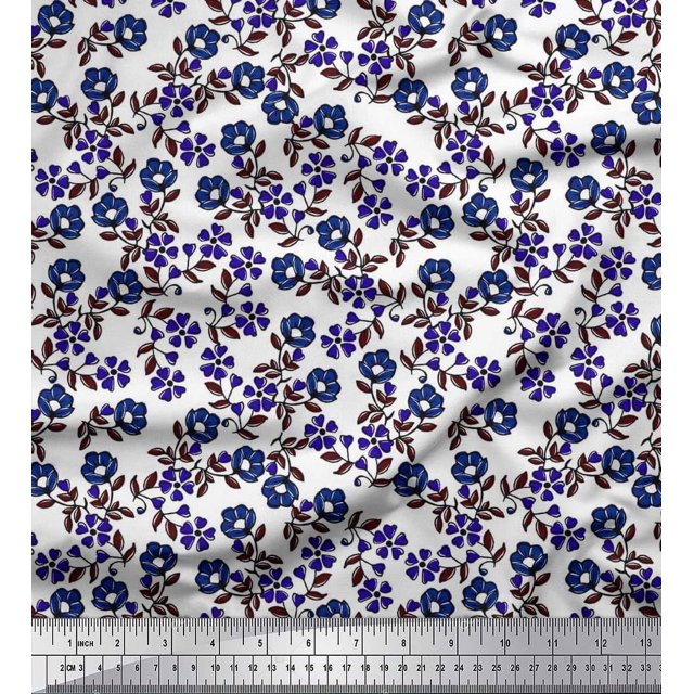 Soimoi Silk Fabric Leaves & Floral Block Print Sewing Fabric Yard 42 Inch Wide