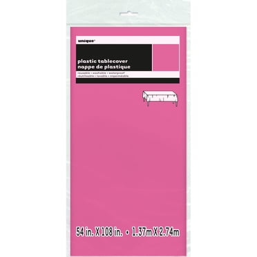 Nappe de table rectangulaire en plastique rose vif, 54" x 108"