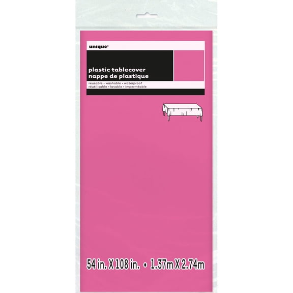 Nappe de table rectangulaire en plastique rose vif, 54" x 108"
