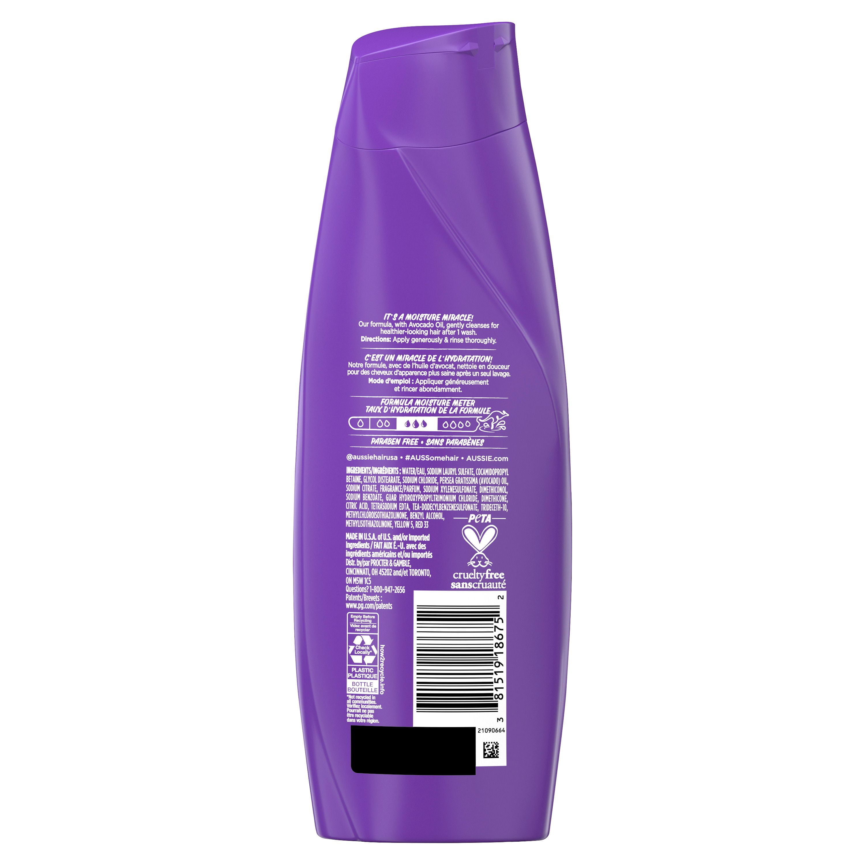 Aussie Miracle Moist with Avocado & Jojoba Oil, Paraben Free Shampoo