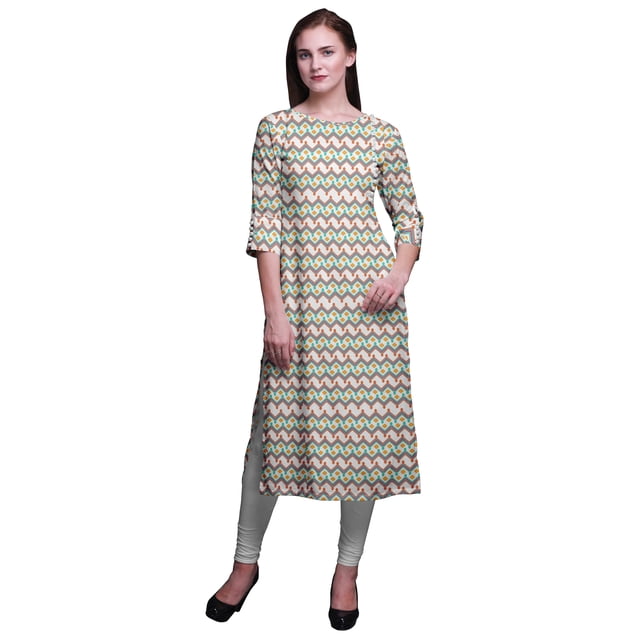 Bimba Robe Kurti Longue Imprimée Tunique Droite Manches 3/4 Robes pour Femmes Haut