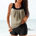 thumbnail image 2 of RKSTN Tankini Swimsuits for Women Summer Fashion Solid ColorConservative Two Piece Set Bathing Suits with Boyshorts Loose Plus Size Round Neck Sleeveless Pleated Swimsuits, 2 of 5