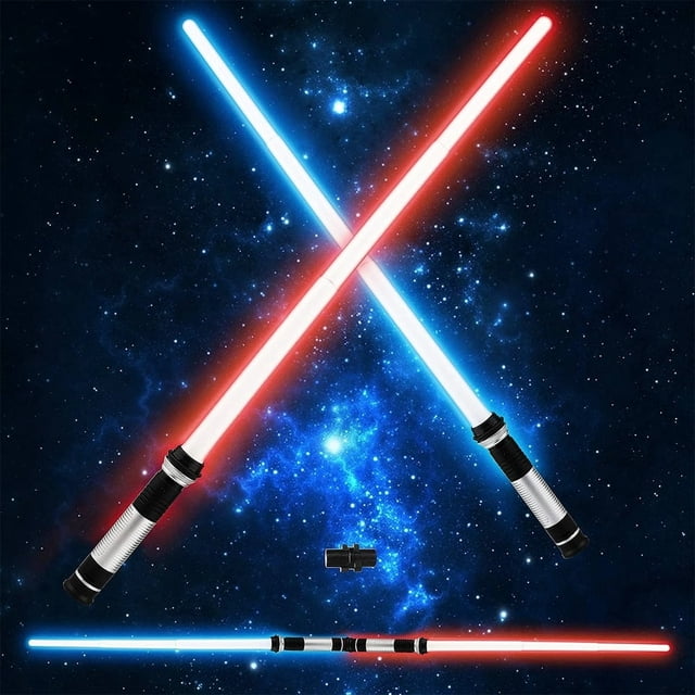 EASTIN 2pcs 19.6” LED Lightsaber with Connector 2-In-1 Retractable Glow Sword Light with 7 Color Changing Battery Operated Light Swords Luminous Saber Toy for Kids Gift (with Light withou
