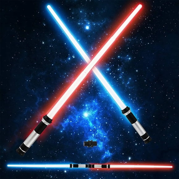 EASTIN 2pcs 19.6” LED Lightsaber with Connector 2-In-1 Retractable Glow Sword Light with 7 Color Changing Battery Operated Light Swords Luminous Saber Toy for Kids Gift (with Light withou