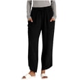 thumbnail image 3 of Sentmoon Women Work Pants Solid Color Drawstring Elastic Waist Women's Linen Pants Oversized Summer Loose Pants for Women with Pocket Vacation Essentials for Women for Work and Office, 3 of 7
