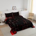 thumbnail image 2 of YST Geometric Grid Comforter Set King Size, Red and Black Checkered Bedding Quilt Set, Men Women Bedroom Decor, Modern Abstract Check Plaid Square Down Comforter for All Season, 2 of 5