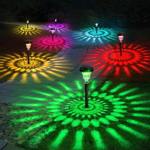 Lampes Solaires de Sentier, Lampes de Cour à DEL RVB Changeant de Couleur et Blanc Chaud, Lampes de Jardin d'Extérieur IP67