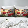 thumbnail image 4 of Hummingbird Duvet Cover Full Size,Rustic Garden Poppy Red Flowers Botanical Bedding Set 3 Pcs for Kids Teens,Artistic Stained Glass Style Patchwork Comforter Cover(No Filler), 4 of 6