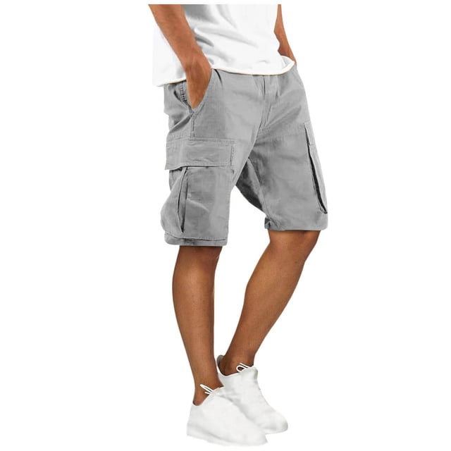 Styesk Mens Shorts Man Solid-Color Loose Casual Multi-Pocket Drawstring Workwear Half Shorts Pants