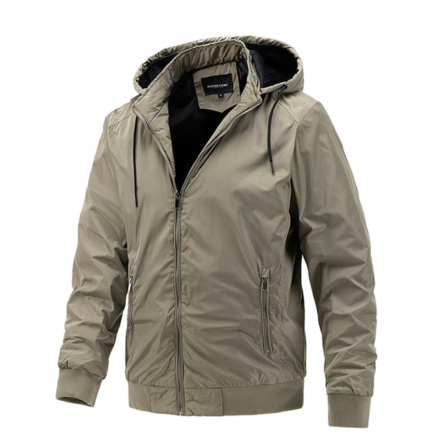 IROINNID Manteau d'Extérieur pour Hommes Offres Coupe Ample Tactique à Fermeture Éclair Imperméable Coupe-Vent Randonnée Veste à Capuche, Kaki