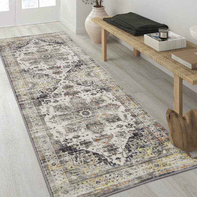 HOMERRY 2' x 6' Runner Rug Machine Washable Kitchen Runner Mat Vintage Area Rug Persian Distressed Runner Rug for Bedroom Living Room Entryway, Gray