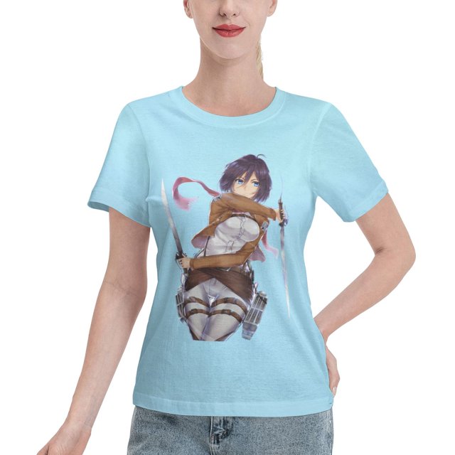 T-Shirt Basique à Manches Courtes pour Femmes Attaque Mikasa Ackerman Géant