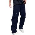 thumbnail image 1 of RXIRUCGD Men's Solid Color Tight Pocket Sewing Button Design Business Casual Slim Trousers Full Length Pants, Navy, Size: M, 1 of 5