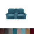 thumbnail image 1 of CHOK 2024 Housse de Causeuse Inclinable avec Console Centrale Housse Extensible en Velours pour Fauteuil Inclinable 2 Places avec Porte-Gobelet, 1 of 10