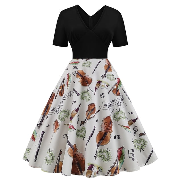 Birdeem Robe d'Été Décontractée pour Femme à Manches Courtes, à Bretelles, Col en V, à Empiècements, à Fermeture Éclair, Imprimée, Mi-Longue, Robe Ample