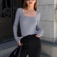 thumbnail image 3 of Fankiway Women'S Threaded Low Neck Long Sleeve Tank top Skinny Bodysuit, 3 of 7