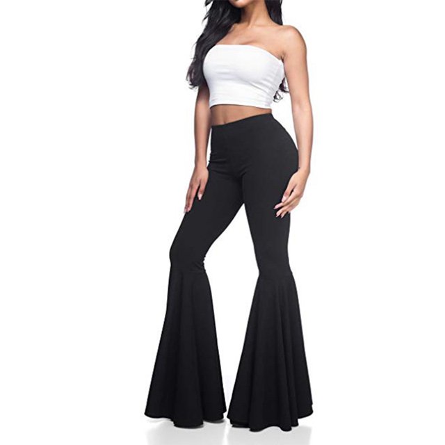 mmirethe Cotton Wide Application Trousers In Multiple Sizes Available Stretchy High Waist Bell Bottom Pants black M 1Set