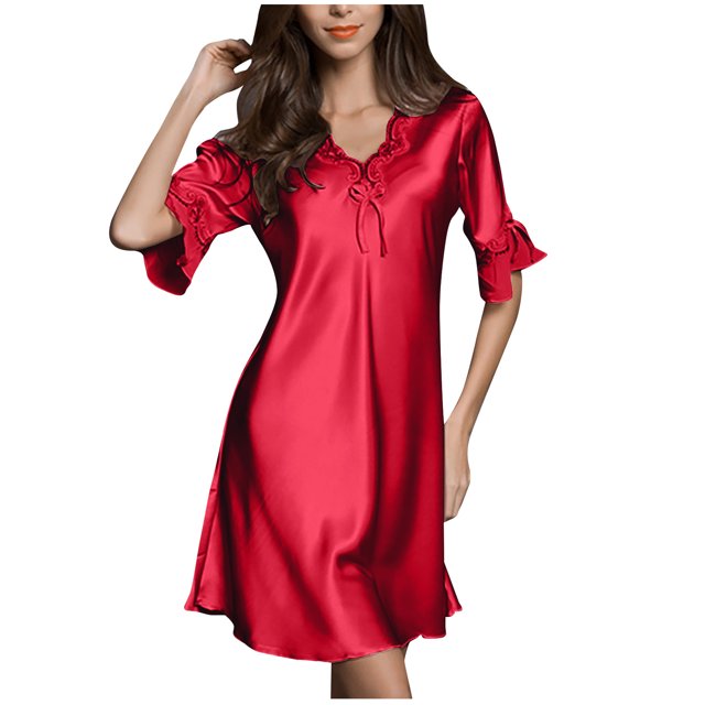 Bigersell Robes des Années 1920 pour Femmes en Liquidation Femme Col en V Manches Courtes au-Dessus du Genou Robe de Nuit Style D-101 Robes Maxi Dames Grande Taille Robes d'Été, Rouge 3TG