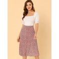thumbnail image 2 of Unique Bargains Jupe Paysanne pour Femme à Taille Élastique, Ligne A, Midi, Imprimé Feuilles, Rouge Blanc, m, 2 of 6