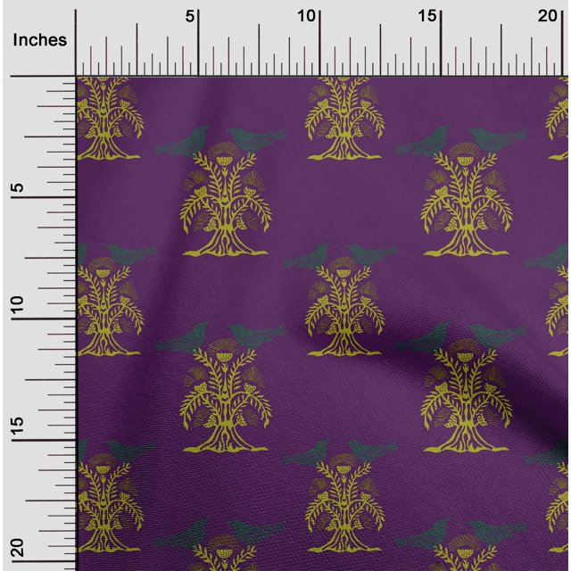 oneOone Organic Cotton Voile Fabric Bird & Tree Block Fabric Prints By Yard 42 Inch Wide