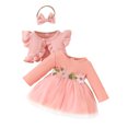 thumbnail image 1 of WEIYLL Outfits For Girls Long Sleeve Princess Floral Dress Ruffles Coat Tops Headbands Red Clothes Suit Size 9M, 1 of 6