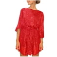 thumbnail image 1 of Robe à Manches Longues pour Femmes Mode pour Femmes Col Ras du Cou à Paillettes Robe Courte Unie à Manches Longues Robe de Soirée Robe Formelle, 1 of 8
