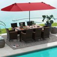 thumbnail image 3 of Costway 11 PCS Patio Dining Set with 15ft Double-Sided Patio Umbrella (Base Included) Wine, 3 of 10