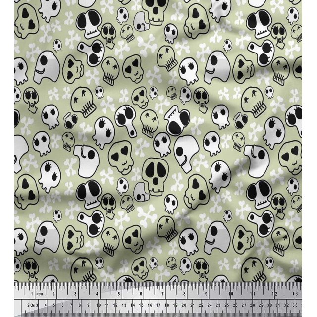 Soimoi Velvet Fabric Crossbone & Skull Halloween Fabric Prints by Yard 58 Inch Wide