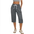 thumbnail image 1 of Fsgntruao Shorts Capris à Cordon pour Femmes, Couleur Unie, avec Poches, 1 of 7