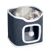 Exenoray Dark Grey Single-Level Indoor Cat House Condo, Spacious Cat Hideaway Bed ,  Easy for Storage with Washable Mat