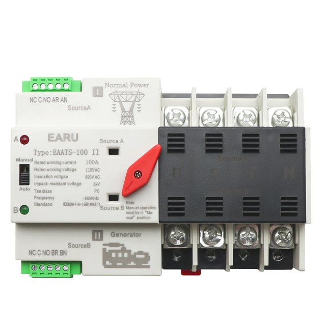 Riwcyla Compact Automatic Transfer Switch Electrical Selector Switches Dual Power Switch Solar Power Rail Type Household Power Transfer Switch