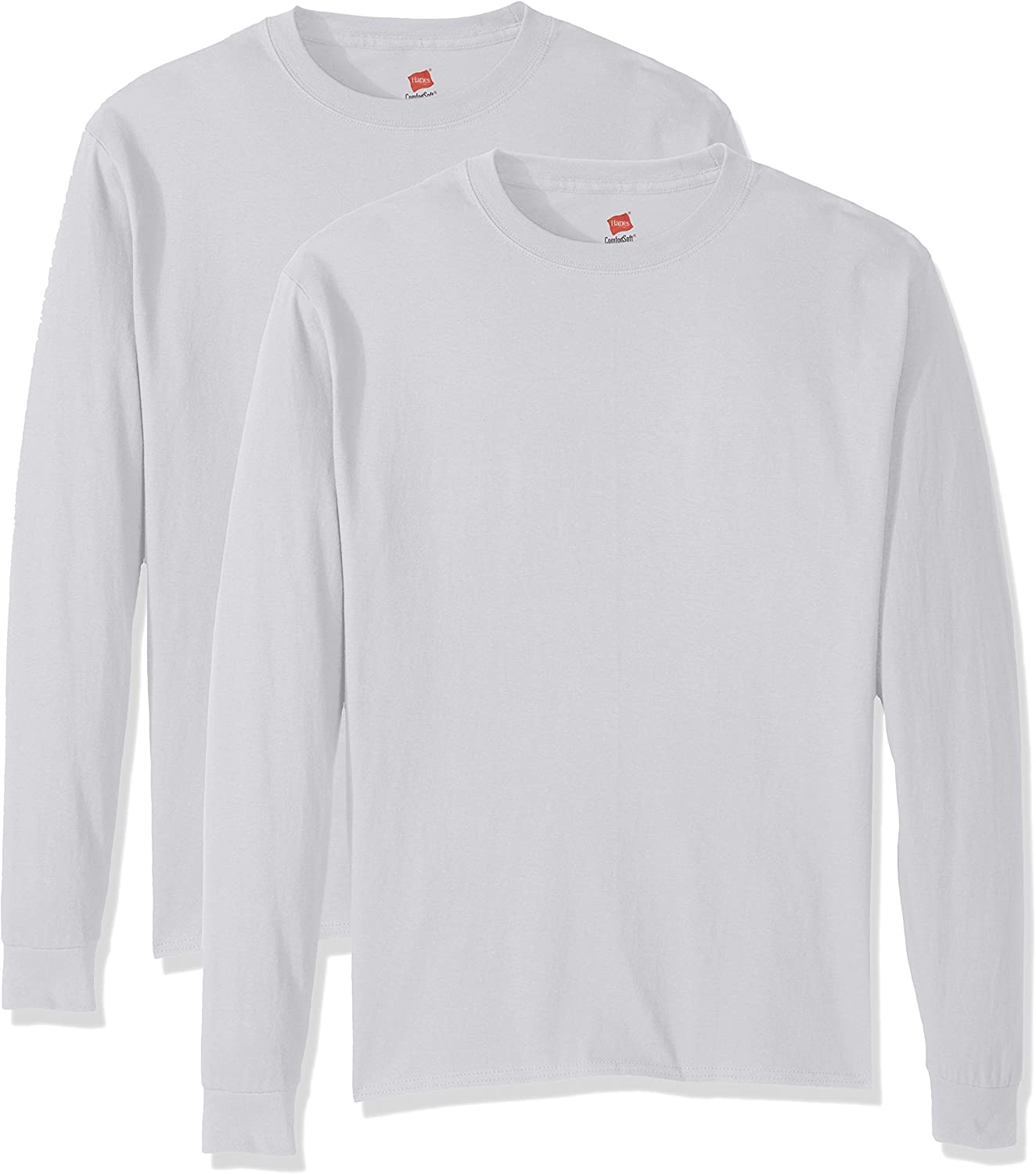 Hanes T-Shirt à Manches Longues pour Hommes Essentials Lot de 2, TG, Blanc